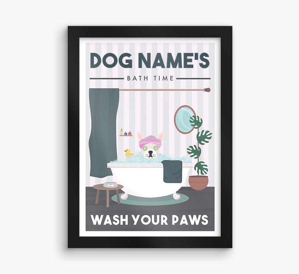 'Bath Time' - Personalised Framed Print - black frame front view